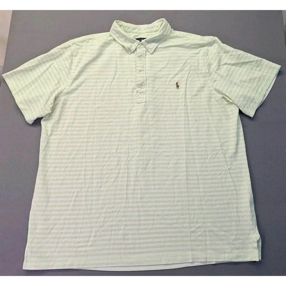 Polo‎ Ralph Lauren Polo Shirt Mens 3XLT Knit Oxford Green White Striped Preppy